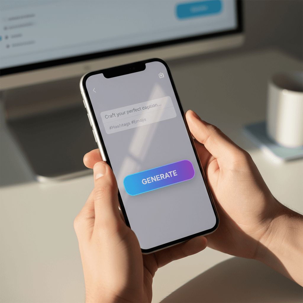CaptionAI caption generator interface on mobile phone