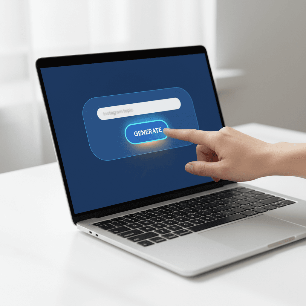 Hand clicking generate button on CaptionAI interface