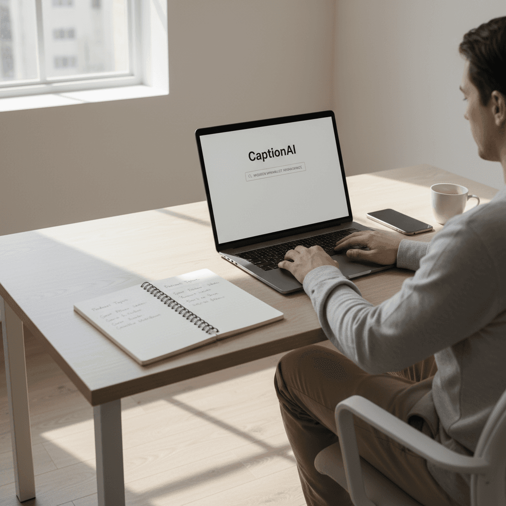 Content creator using CaptionAI at their workspace